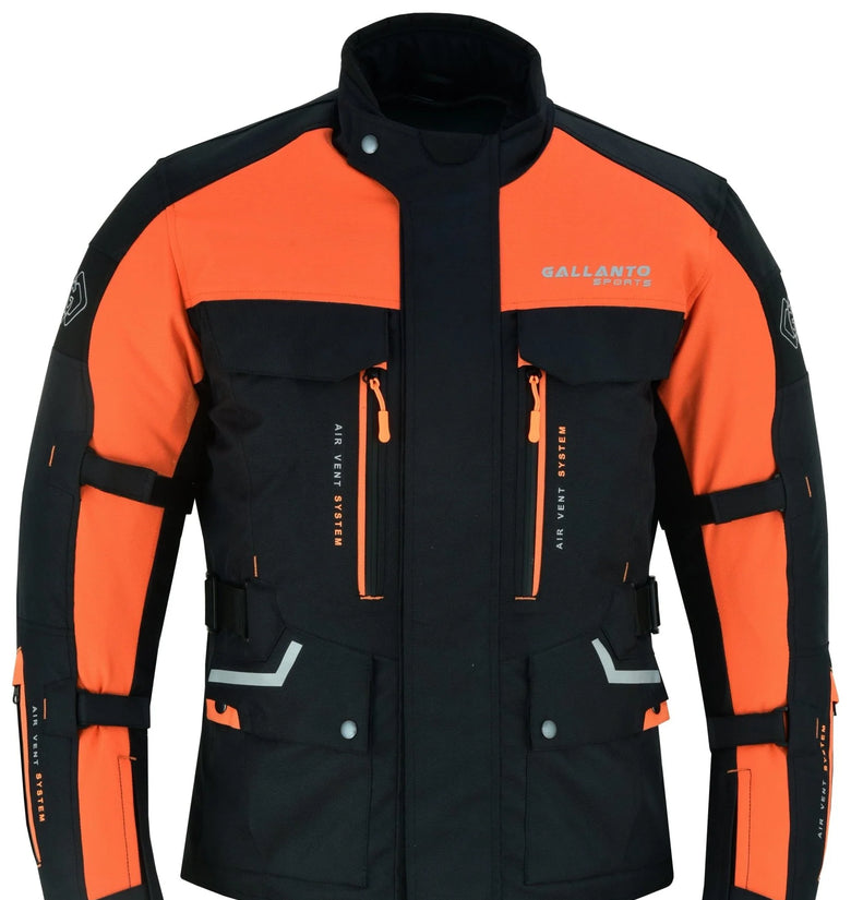 Textile Black & Orange Biker Long Motorcycle Jacket