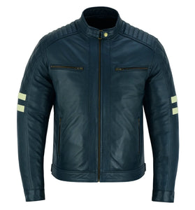 Vintage Cafe Racer Navy Motorcycle Leather Biker Jacket