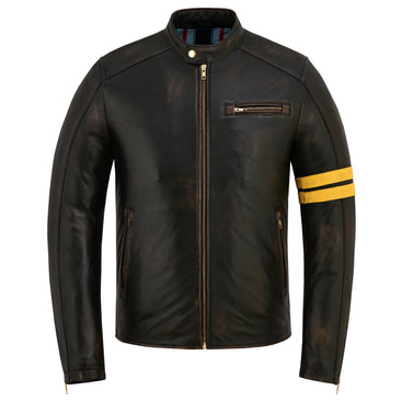 Men’s Vintage Distressed Antique Leather Biker Jacket Classic Café Racer