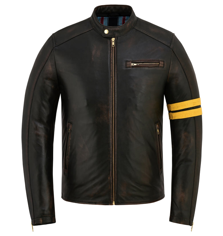 Men’s Vintage Distressed Antique Leather Biker Jacket Classic Café Racer