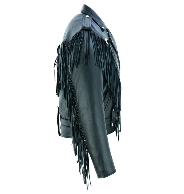 Vintage Black Fringe Leather Motorcycle Jacket - Tassle Vintage Black Fringe Leather Motorcycle Jacket - Tassle