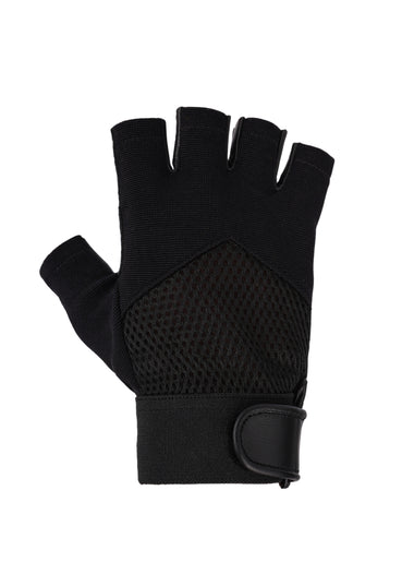 Premium Black Leather & Mesh Fingerless Gloves – Breathable Gym, Cycling & Driving Gloves
