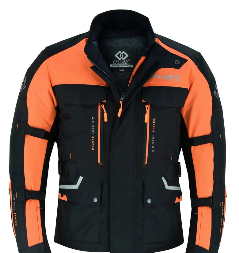 Textile Black Orange Biker Long Motorcycle Jacket Gallanto