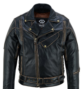 Men’s Brando Style Black Cowhide Leather Biker Motorcycle Jacket