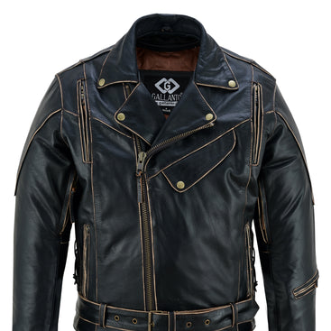 Men’s Brando Style Black Cowhide Leather Biker Motorcycle Jacket