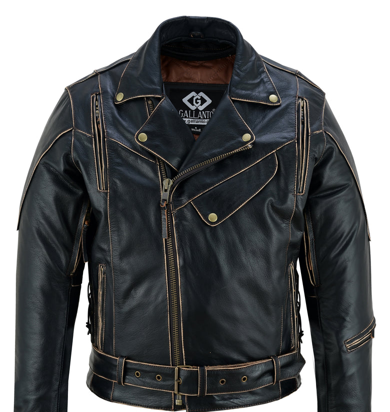 Men’s Brando Style Black Cowhide Leather Biker Motorcycle Jacket