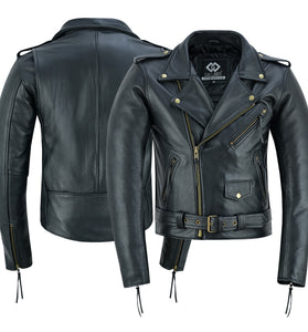 Mens Cowhide Antique Zip Brando Biker Motorcycle Real Leather Jacket