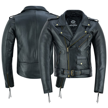 Mens Cowhide Antique Zip Brando Biker Motorcycle Real Leather Jacket