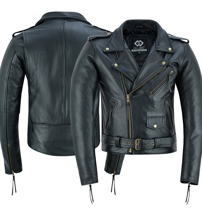 Mens Cowhide Antique Zip Brando Biker Motorcycle Real Leather Jacket