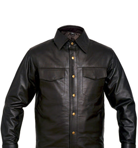 Mens Brown Leather Long Sleeve Fashion Shirt