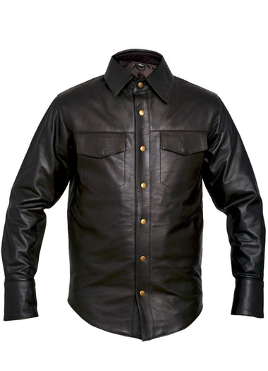 Mens Brown Leather Long Sleeve Fashion Shirt