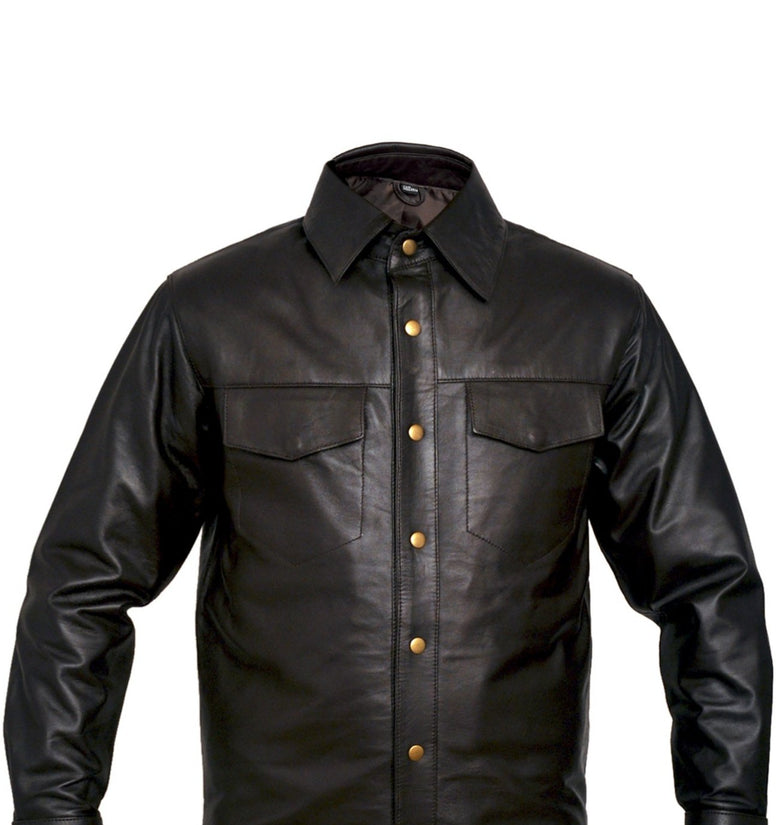 Mens Brown Leather Long Sleeve Fashion Shirt
