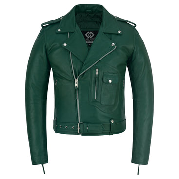 Men’s Classic Green Cowhide Leather Biker Jacket Quilted & Zipped