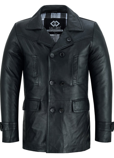 Vintage Double Breasted Men’s Leather Jacket Black & Brown