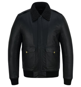 Men’s Black Leather Aviator Jacket Full Fur Lined Winter Bomber