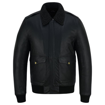 Men’s Black Leather Aviator Jacket Full Fur Lined Winter Bomber