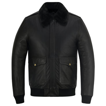 Men’s Premium Cowhide Aviator Leather Jacket Real Leather Bomber with Removable Fur Collar