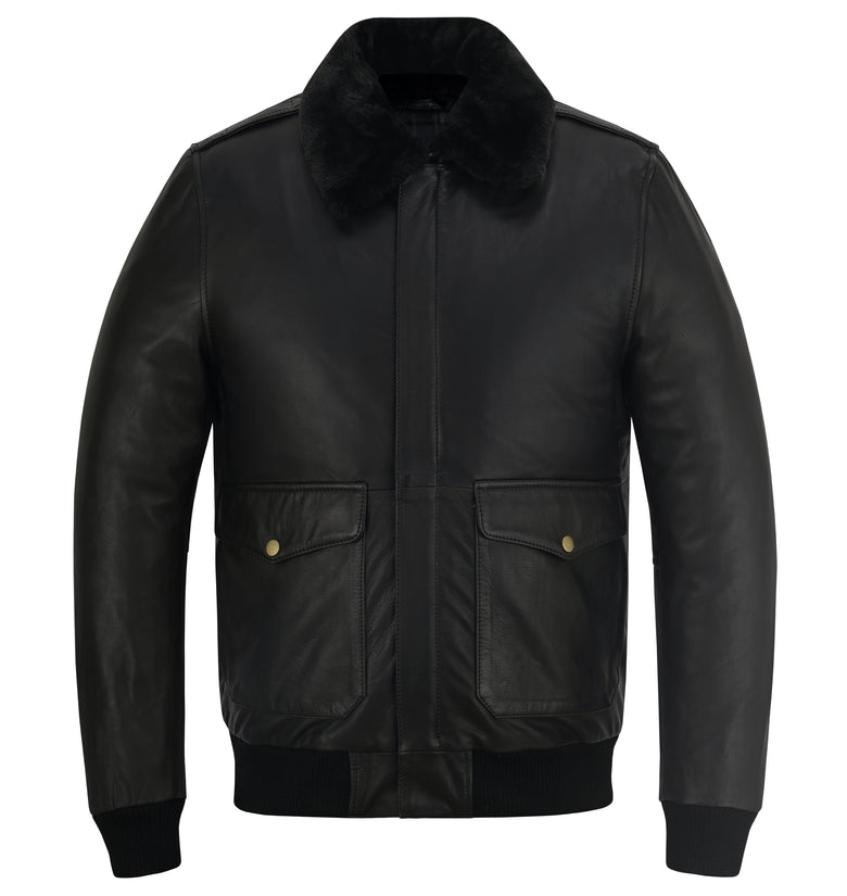 Men’s Premium Cowhide Aviator Leather Jacket Real Leather Bomber with Removable Fur Collar