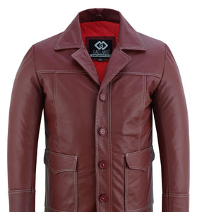 Men’s Dark Red Leather Blazer Jacket Fight Club Inspired Style