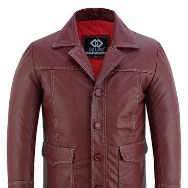 Men’s Dark Red Leather Blazer Jacket Fight Club Inspired Style