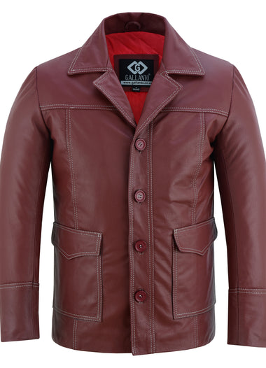 Men’s Dark Red Leather Blazer Jacket Fight Club Inspired Style