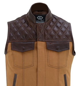 Sons of Anarchy Tan Denim & Brown Leather Vest Gilet Waistcoat Diamond