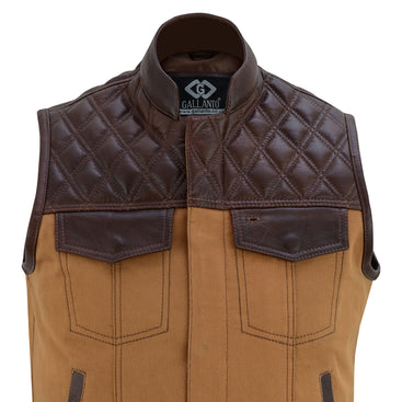 Sons of Anarchy Tan Denim & Brown Leather Vest Gilet Waistcoat Diamond