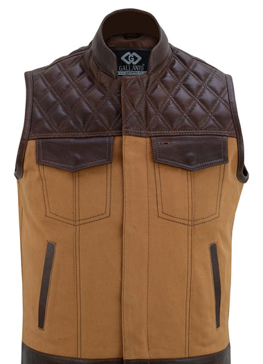 Sons of Anarchy Tan Denim & Brown Leather Vest Gilet Waistcoat Diamond