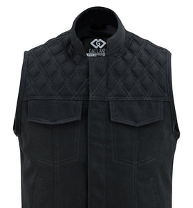 Sons of Anarchy Black Denim Vest Gilet Waistcoat Diamond Quilted Stitch