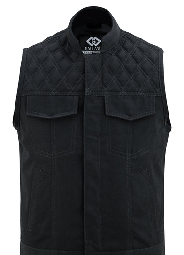 Sons of Anarchy Black Denim Vest Gilet Waistcoat Diamond Quilted Stitch