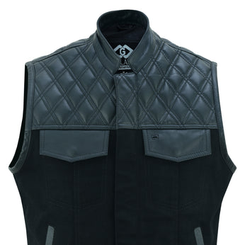 Sons of Anarchy Black Denim & Leather Vest Gilet Waistcoat Diamond