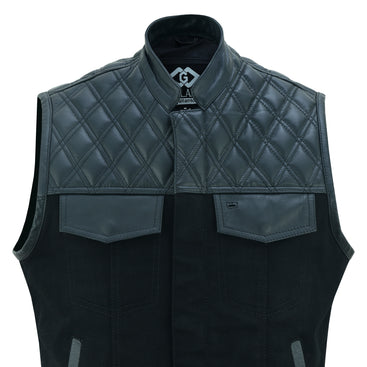 Sons of Anarchy Black Denim & Leather Vest Gilet Waistcoat Diamond