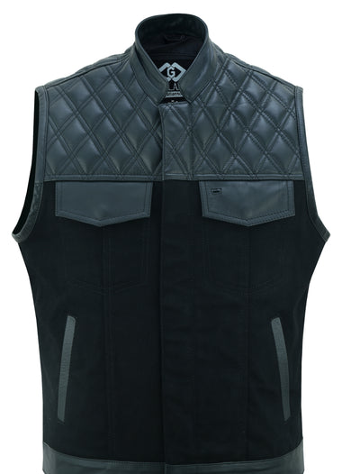 Sons of Anarchy Black Denim & Leather Vest Gilet Waistcoat Diamond