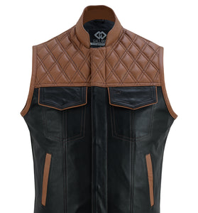 Sons of Anarchy Tan & Black Vest Gilet Waistcoat Diamond Quilted Stitch