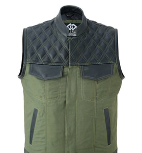 Sons of Anarchy Green Denim & Black Leather Vest Gilet Waistcoat Diamond