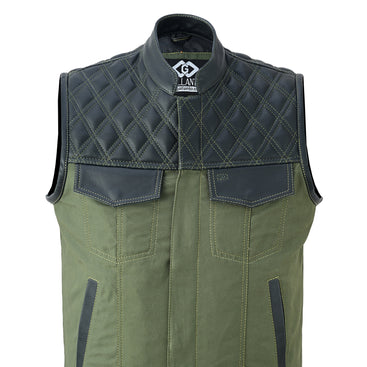 Sons of Anarchy Green Denim & Black Leather Vest Gilet Waistcoat Diamond