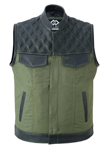 Sons of Anarchy Green Denim & Black Leather Vest Gilet Waistcoat Diamond