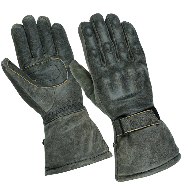 Stonewash Motorcycle Armoured Thinsulate Leather Winter Long Gloves Biker
