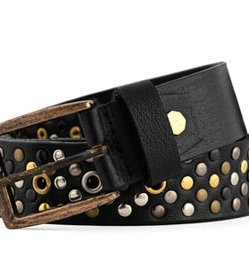 Men’s Punk Rock Studded Genuine Leather Belt Multi Rivet Designer Style