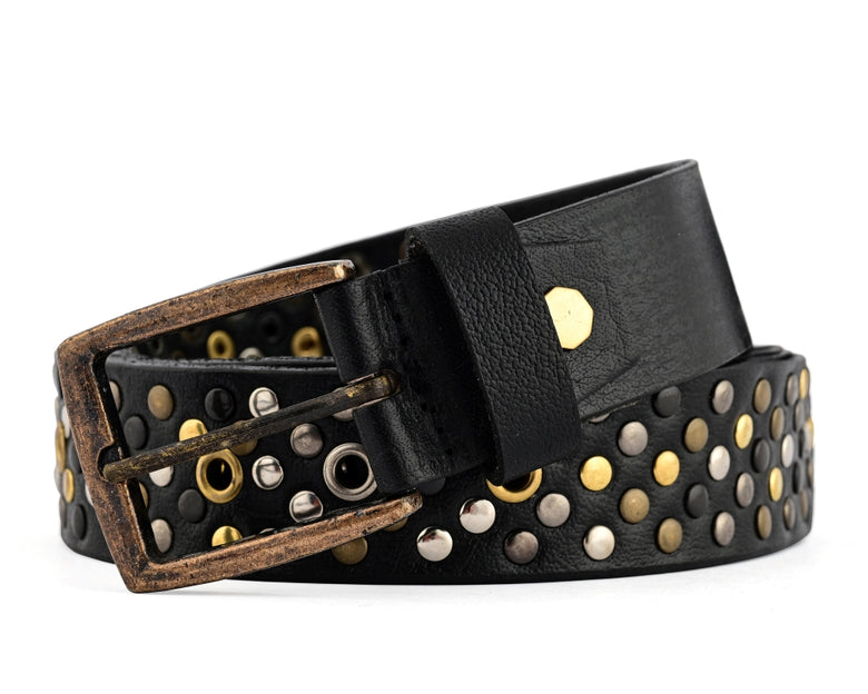 Men’s Punk Rock Studded Genuine Leather Belt Multi Rivet Designer Style