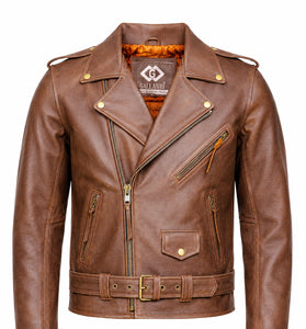 Classic Brando Men’s Vintage Brown Leather Motorcycle Jacket