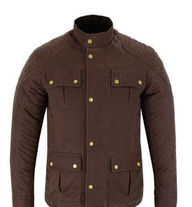 0756 Men's Classic Waxed Cotton Motorcycle Long Jacket in Brown, Green or Black
