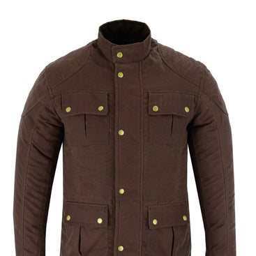 0756 Men's Classic Waxed Cotton Motorcycle Long Jacket in Brown, Green or Black