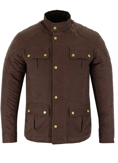 0756 Men's Classic Waxed Cotton Motorcycle Long Jacket in Brown, Green or Black
