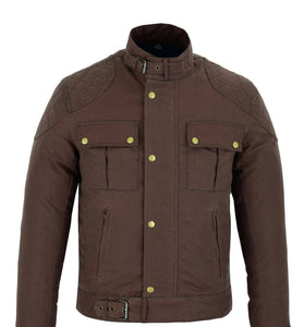 Classic Moto Waxed Cotton Motorcycle Jacket Textile Biker in Brown, Red, Black or Green