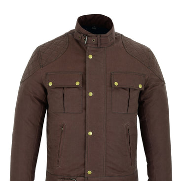 Classic Moto Waxed Cotton Motorcycle Jacket Textile Biker in Brown, Red, Black or Green