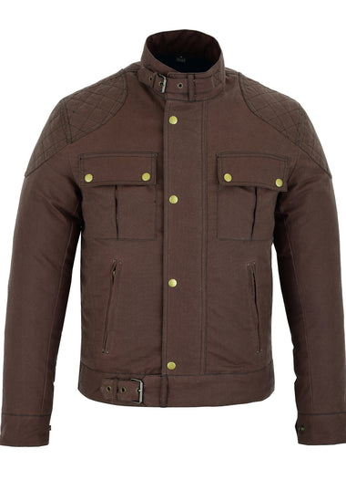 Classic Moto Waxed Cotton Motorcycle Jacket Textile Biker in Brown, Red, Black or Green