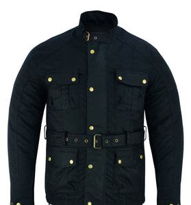 941 Classic Long Waxed Cotton Motorcycle Belted Jacket Textile Biker