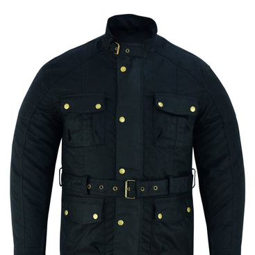 941 Classic Long Waxed Cotton Motorcycle Belted Jacket Textile Biker