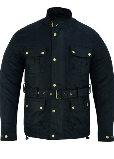 941 Classic Long Waxed Cotton Motorcycle Belted Jacket Textile Biker